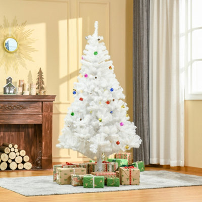 HOMCOM 6ft Snow Artificial Christmas Tree w/ Metal Stand Decorations Home White