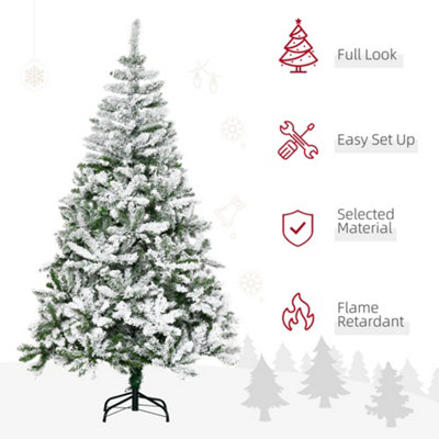 HOMCOM 6ft Snow Flocked Artificial Christmas Tree w/ Realistic Branch Tips