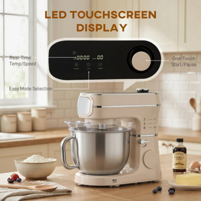 HOMCOM 6L 1400W Stand Mixer with 11 Speeds & Fermentation Function, Cream