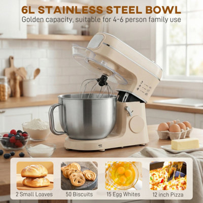 HOMCOM 6L 1400W Stand Mixer with 11 Speeds & Fermentation Function, Cream