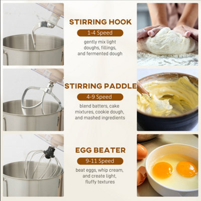 HOMCOM 6L 1400W Stand Mixer with 11 Speeds & Fermentation Function, Cream
