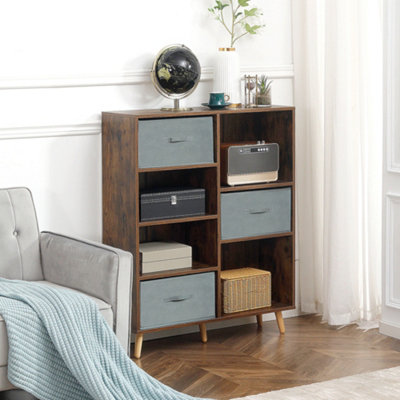 7 Cube Storage Shelving Unit with 3 Fabric Drawers