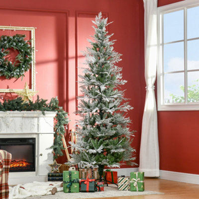 HOMCOM 7 Foot Snow Flocked Artificial Christmas Tree Holiday with Pencil Shape