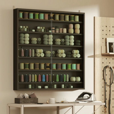 thumbnail image 2 of HOMCOM 7-Tier Wall Display Cabinet W/ Sliding Glass Doors – White, 80x9.5x83 Cm 2 of 4