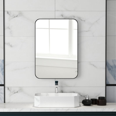 HOMCOM 70cm Rectangle Mirror, Wall Mirror for Bathroom, Black