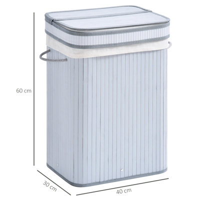 HOMCOM 70L Wood Laundry Basket One Compartment Flip Lid Removable Lining Grey