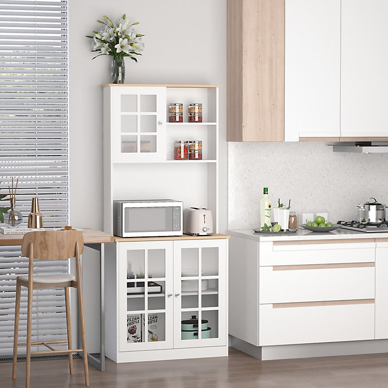 HOMCOM 72" Modern Kitchen Solid Storage Sideboard Cabinet w/Glass Door– White 