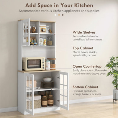 HOMCOM 72 inch Modern Kitchen Solid Storage Sideboard Cabinet with Glass Door White