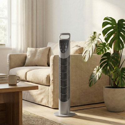 HOMCOM 78.5cm Oscillation Tower Fan with Remote Control 3-Speed Wind White