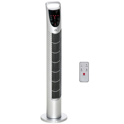 HOMCOM 78.5cm Oscillation Tower Fan with Remote Control 40W 3-Speed Wind Silver