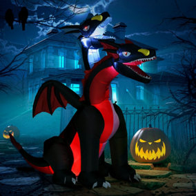 HOMCOM 7FT Blow Up Tall Halloween Inflatable Dragon with 2 Heads and LED Lights