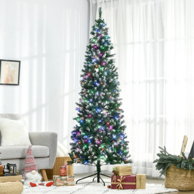 HOMCOM 7FT Tall Prelit Pencil Slim Artificial Christmas Tree with Realistic Branches, 350 Colourful LED Lights and 818 Tips