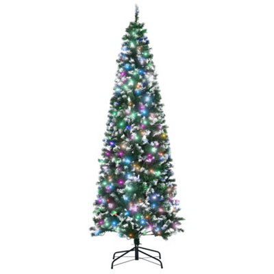 HOMCOM 7FT Tall Prelit Pencil Slim Artificial Christmas Tree with Realistic Branches, 350 Colourful LED Lights and 818 Tips