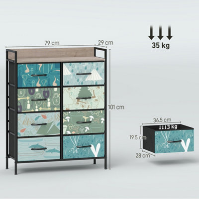 HOMCOM 8-Drawer Chest of Drawers, Fabric Dresser with Open Shelf, Blue