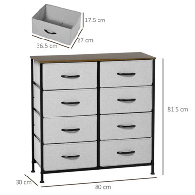 HOMCOM 8 Drawer Fabric Chest of Drawers w/ Wooden Top for Closet Hallway Grey