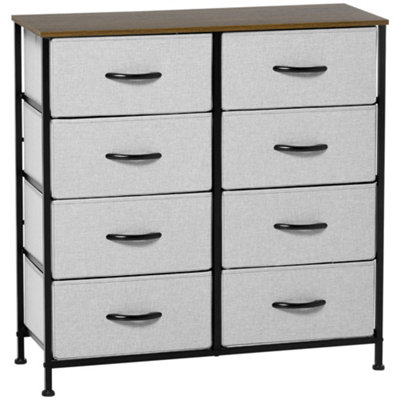 HOMCOM 8 Drawer Fabric Chest of Drawers w/ Wooden Top for Hallway Grey