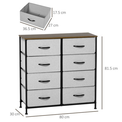 HOMCOM 8 Drawer Fabric Chest of Drawers w/ Wooden Top for Hallway Grey
