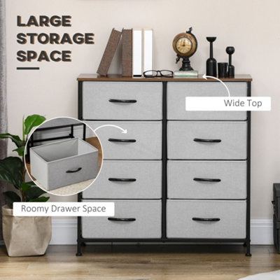 HOMCOM 8 Drawer Fabric Chest of Drawers w/ Wooden Top for Hallway Grey