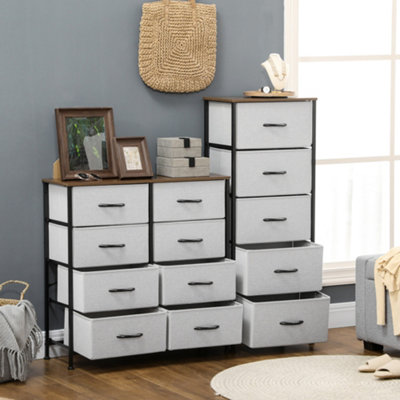 HOMCOM 8 Drawer Fabric Chest of Drawers w/ Wooden Top for Hallway Grey