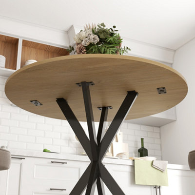 HOMCOM 80cm Round Dining Table, Industrial Kitchen Table with Steel Legs