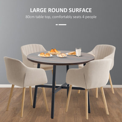 HOMCOM 80cm Round Kitchen Table For Small Spaces - Industrial Style, Brown Wood Grain, Steel X-Legs, Seats Up To 4
