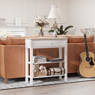 Consoletafel, haltafel, Smalle entreetafel met lade, 130x35x145cm, Voor