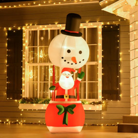 HOMCOM 8ft Christmas Inflatable Decoration with Santa Claus on Snowman Hot Air Balloon, Blow Up Xmas Decor LED Lights