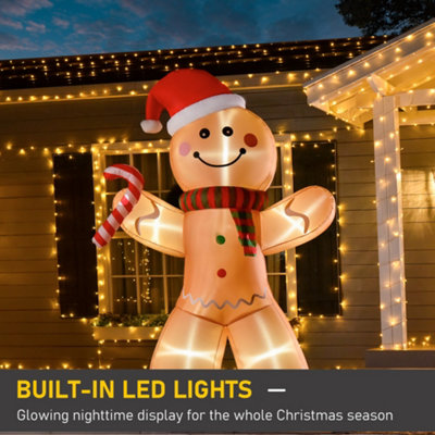 HOMCOM 8ft Christmas Inflatable Gingerbread Man, Lighted for Home Indoor Outdoor Garden Lawn Decoration Party Prop