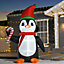 HOMCOM 8ft Inflatable Christmas Penguin Holding Candy Cane Blow Up Outdoor Decoration with LED Lights for Holiday