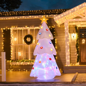 HOMCOM 8ft Inflatable Christmas Tree w/ Star and Multicolour Decorations LED Lighted for Garden Lawn Party Prop White