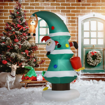 HOMCOM 8ft Tall Inflatable Christmas Tree Stuck Santa Claus Rudolph ...