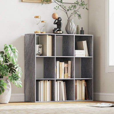 HOMCOM 9 Cube Storage Unit Cabinet Bookcase Display Shelves, Marble Grey