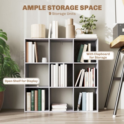 HOMCOM 9 Cube Storage Unit Cabinet Bookcase Display Shelves, Marble Grey