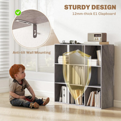 HOMCOM 9 Cube Storage Unit Cabinet Bookcase Display Shelves, Marble Grey