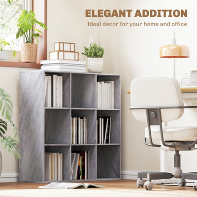 HOMCOM 9 Cube Storage Unit Cabinet Bookcase Display Shelves, Marble Grey