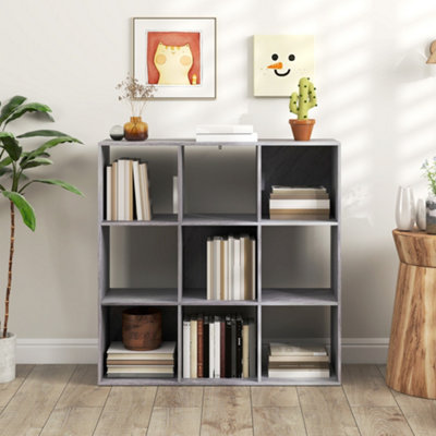 HOMCOM 9 Cube Storage Unit Cabinet Bookcase Display Shelves, Marble Grey
