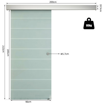 HOMCOM 90cm Sliding Glass Door Set Frosted Stripe w/ Handle Living Room Office