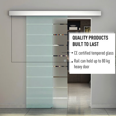 HOMCOM 90cm Sliding Glass Door Set Frosted Stripe w/ Handle Living Room Office