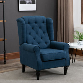 HOMCOM Accent Armchair Home Furniture Retro Tufted Club Wood Fabric Blue