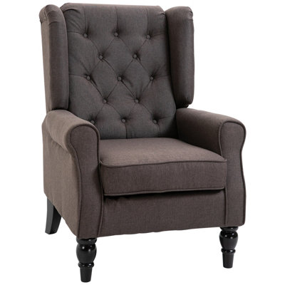HOMCOM Accent Armchair Home Furniture Retro Tufted Club Wood Fabric Brown