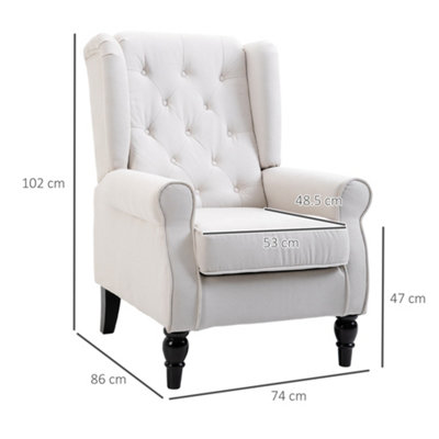 HOMCOM Accent Armchair Home Furniture Retro Tufted Club Wood Fabric Cream White