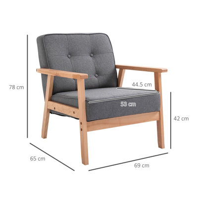 HOMCOM Accent Chair Linen Armchair w/ Armrests for Living Room Grey Natural