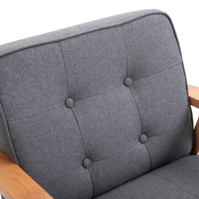 HOMCOM Accent Chair Linen Armchair w/ Armrests for Living Room Grey Natural