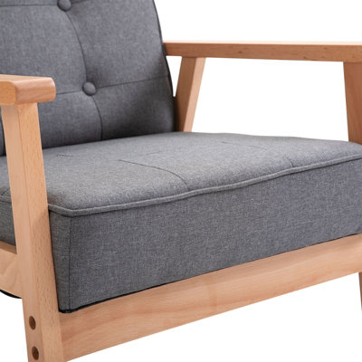 HOMCOM Accent Chair Linen Armchair w/ Armrests for Living Room Grey Natural