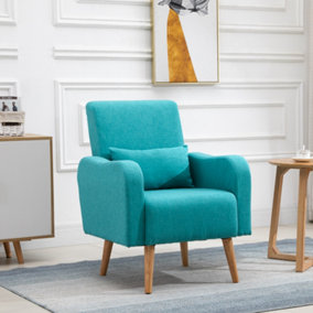 HOMCOM Accent Chair Linen-Touch Armchair Upholstered Leisure Lounge Sofa Club Chair with Pillow & Wood Legs - Teal
