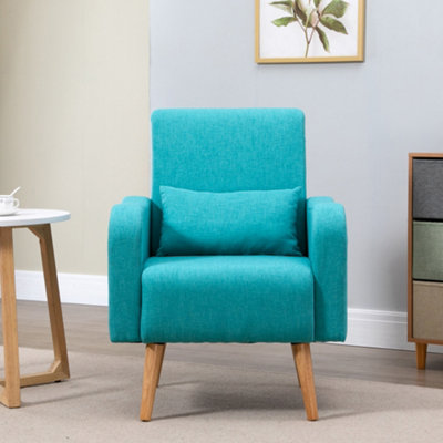 Teal armchair store with ottoman