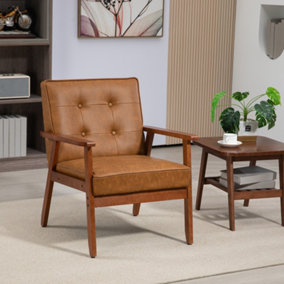HOMCOM Accent Chair PU Leather Armchair with Armrests for Living Room Brown