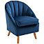 HOMCOM Accent Chair Velvet Fabric Single Sofa Armchair Home Living Room Solid Wood Leg Upholstered Side Blue