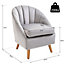 HOMCOM Accent Chair Velvet Fabric Single Sofa Armchair Home Living Room Solid Wood Leg Upholstered Side Grey