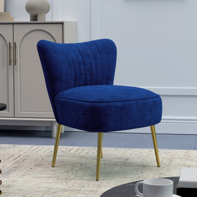 HOMCOM Accent Chair Wingback Armless Chair for Bedroom Dark Blue